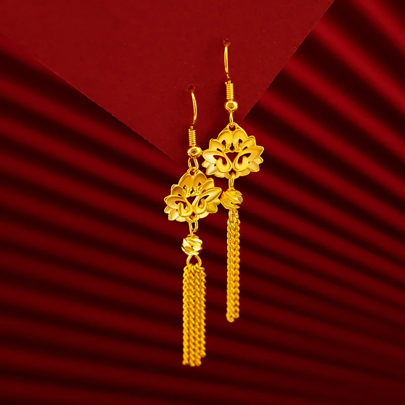 Genuine 18K AU750 Gold Drop Flower Earrings Simple Plum Blossom Design for Women Tassel Earrings Fine Jewelry 2020