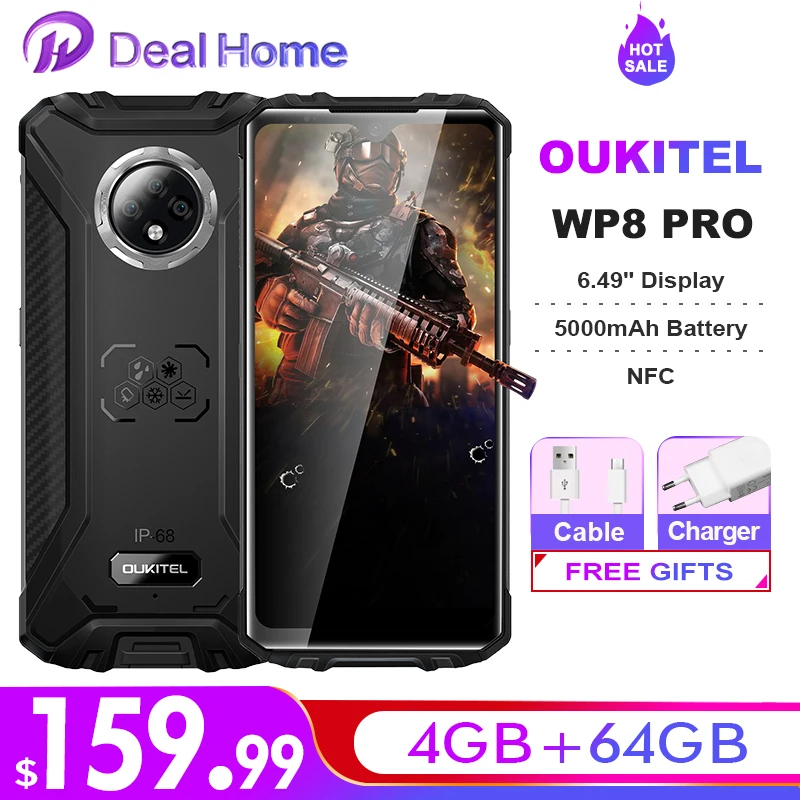 OUKITEL WP8 Pro NFC IP68 прочный мобильный телефон 6 49 ''Дисплей отпечатков пальцев Android 10