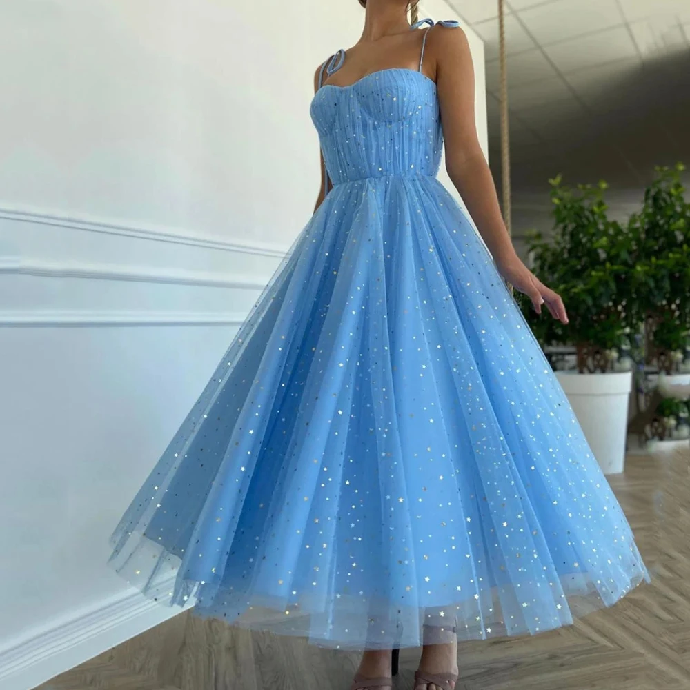 

Sparkling Sequins Vintage Evening Dresses Sweetheart Tea-Length Robe de Soiree Abendkleider Prom Dress A Line Evening Dress 2022