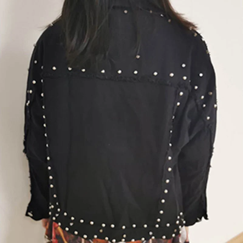 Куртка женская джинсовая с заклепками свободная уличная одежда шипами|Женские