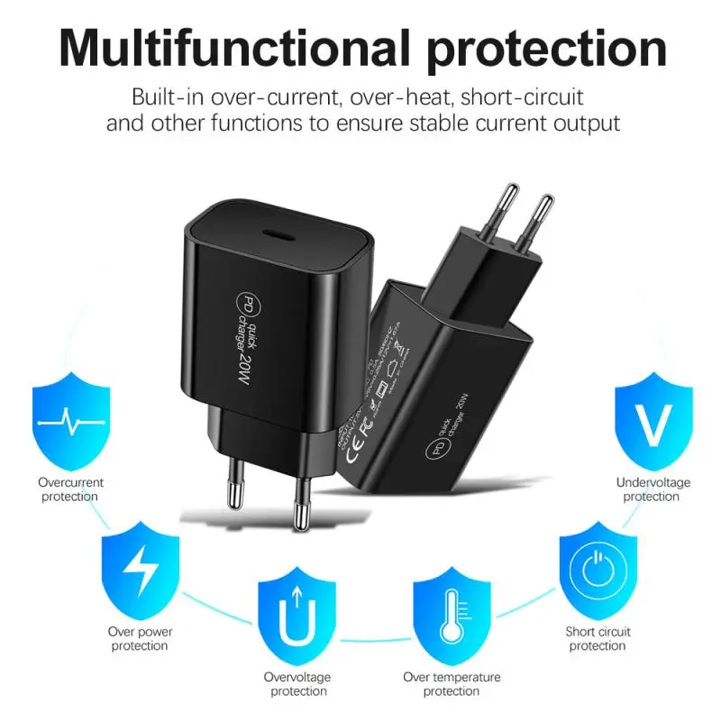 

For IPhone 11 12 Pro X XS Max 8 Plus QC3.0 Fast Charging EU/US/UK Plug USB C Mobile Phone Charger Adapter 20W Fast Wall Chargers