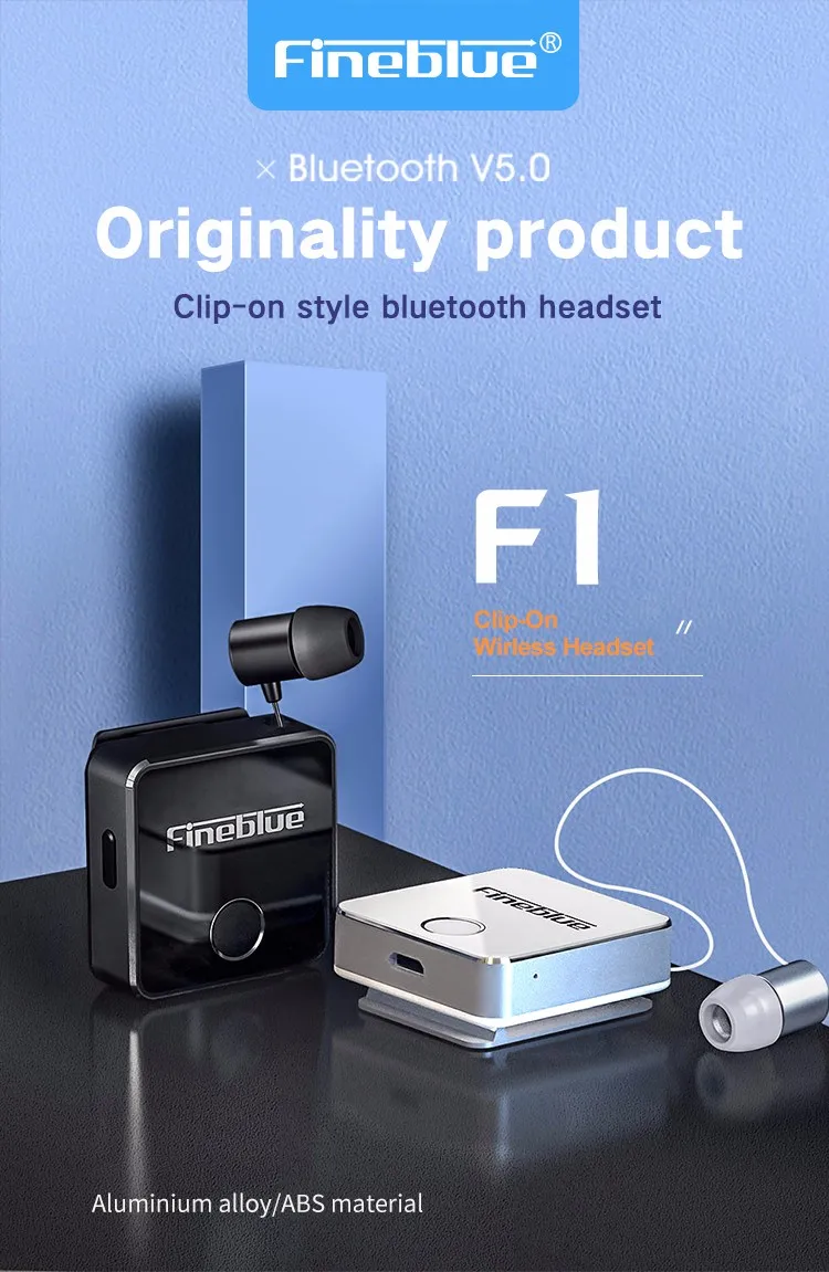 FineBlue F1 беспроводные Bluetooth V5.0 наушники с громкой связью, музыкальная гарнитура, вибрирующий сигнал, наушники с зажимом для смартфона