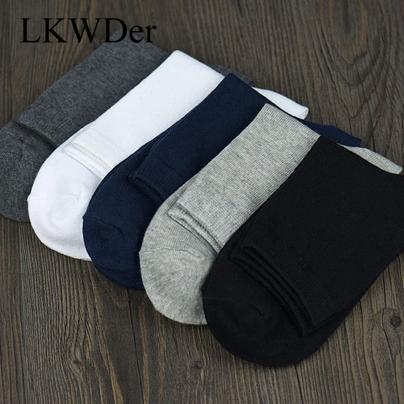 

LKWDer 5 Pairs Autumn Winter New Men's Socks Pure Cotton Casual Solid Color Men's Sweat-absorbent Breathable Thick Socks Meias