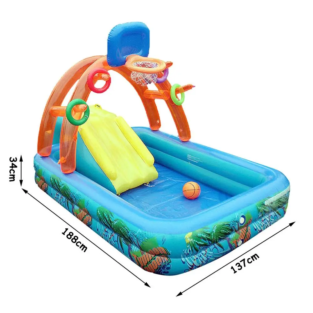 

Children's Inflatable Pool Large Multifunctional Water Slide Inflatable Pool With Basketball Hoop Toy Summer Slide Set For Boys
