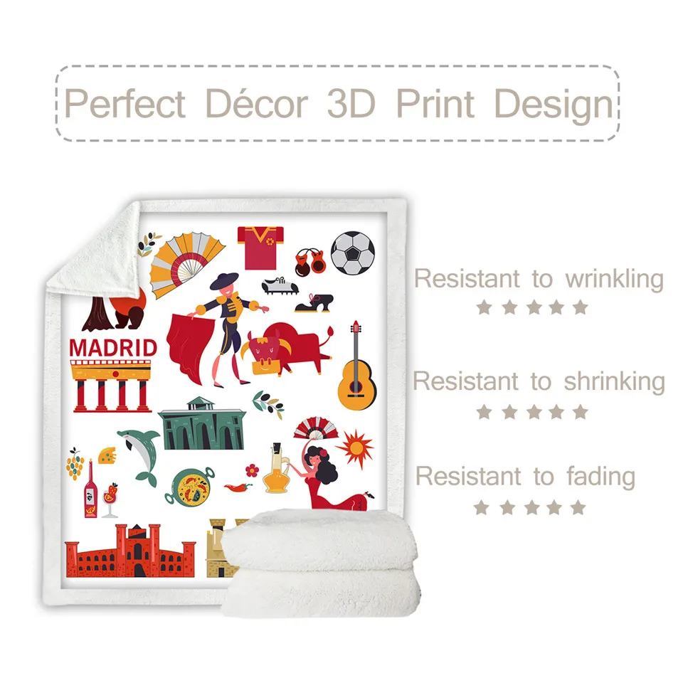 BeddingOutlet Spain Blankets For Bed Spanish Traditional Symbols Sherpa Blanket Madrid Furry Flag Bullfighting Cobertor | Дом и сад