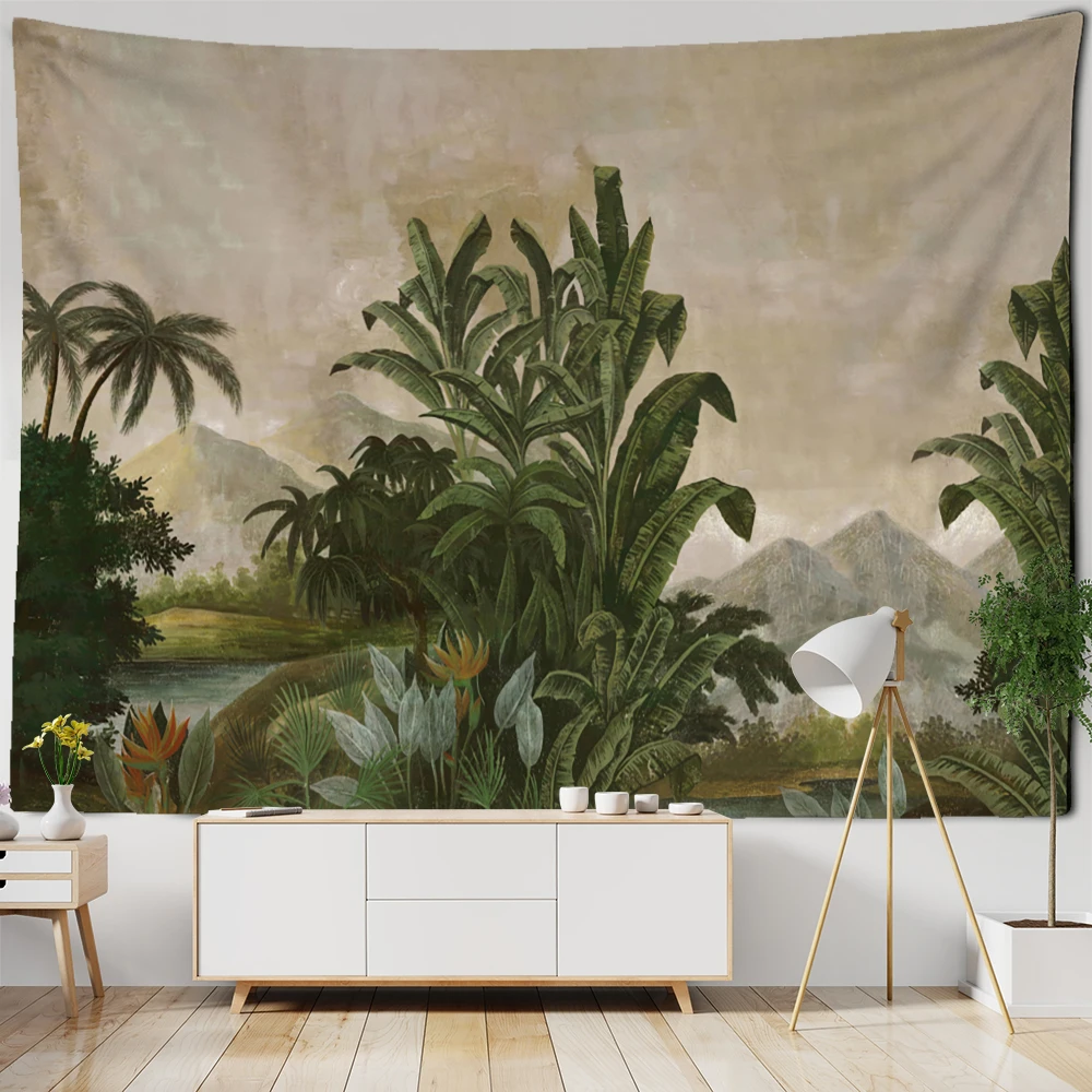 

Green Palm Tree Tapestry Wall Hanging Boho Style Tropical Landscape Psychedelic Witchcraft Home Decor