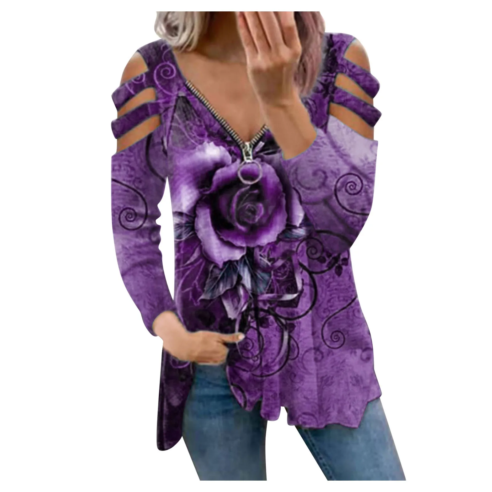 

Женская блузка с открытыми плечами, V-образным вырезом и цветочным принтом