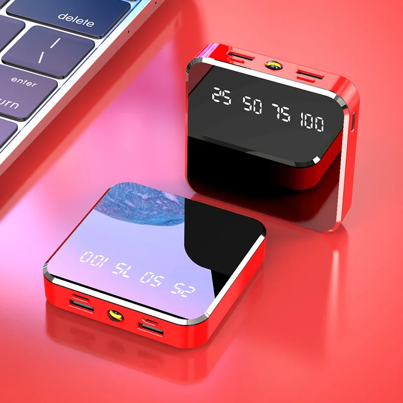 20000mAh мини-панель солнечных батарей Мощность банк 2.1A Быстрая зарядка с светодиодный фонарик небольшой полное зеркальное Экран Дисплей внешний Портативный Батарея Зарядное устройство
