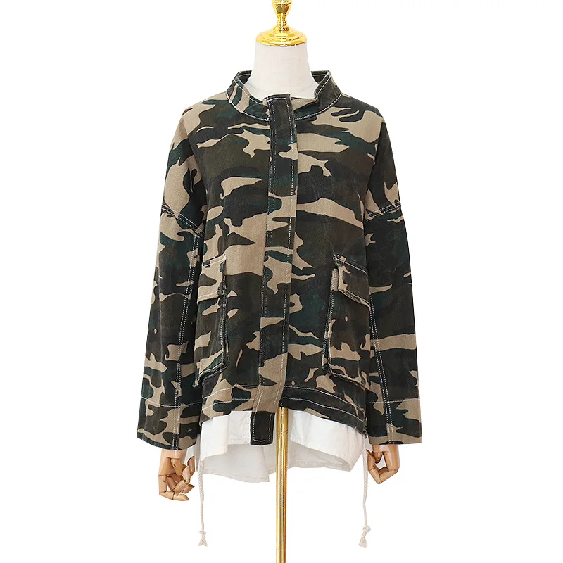 

Spot wholesale denim camouflage coat women's new loose size bf wind Joker work coat tide ins