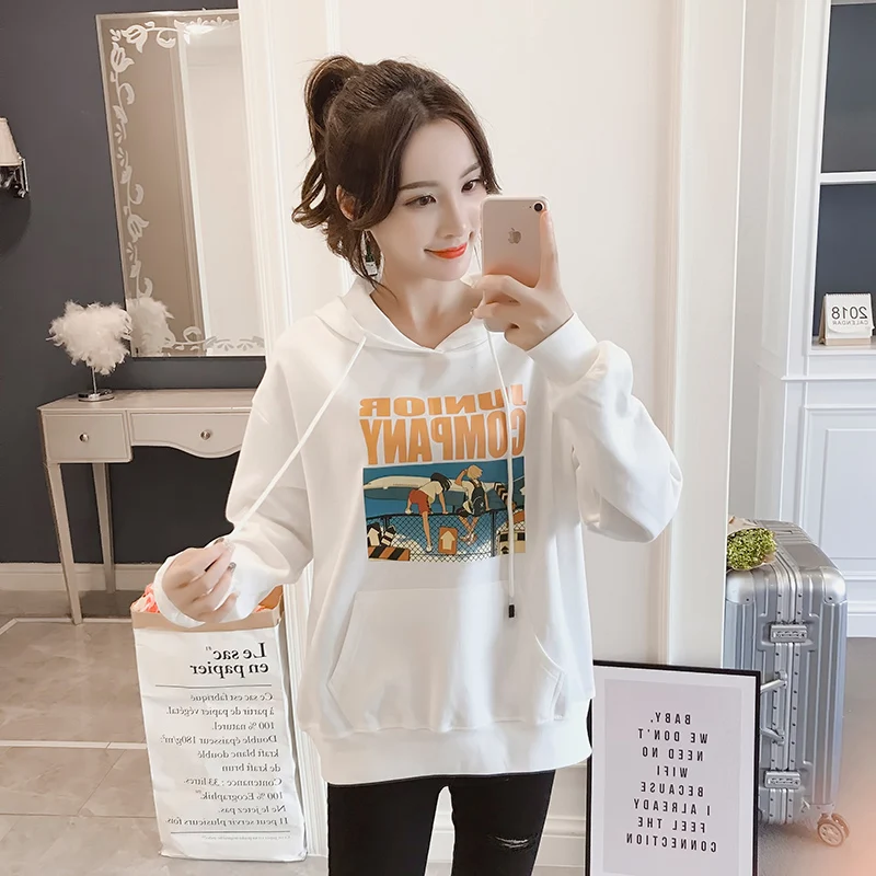 Толстовки женские с простым принтом Kawaii Ulzzang Harajuku мягкие модные весенне-осенние