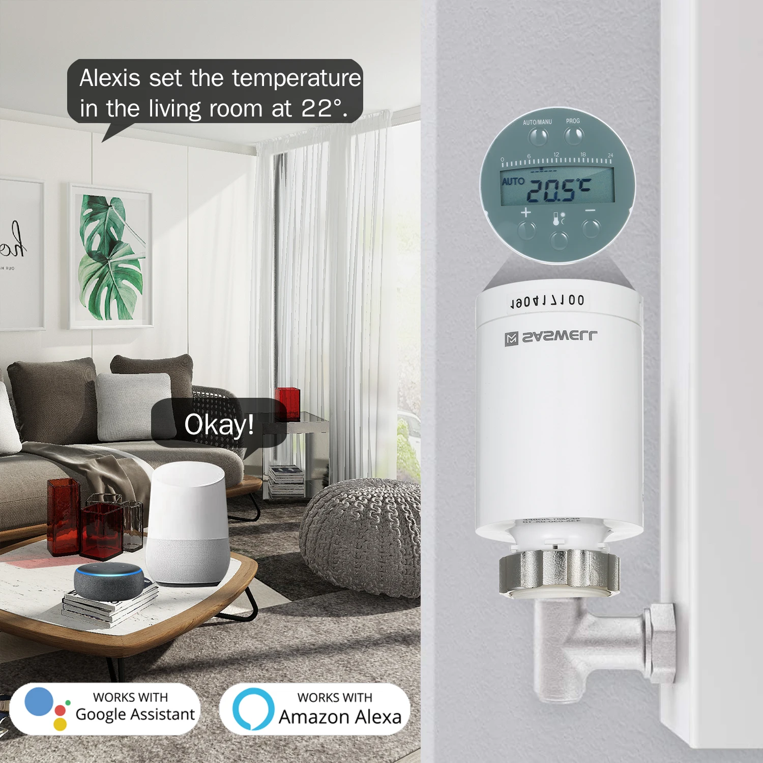

SEA801-ZIGBEE Smart Heating Radiator Thermostat Compatible with Amazon Alexa Google Home Programmable Thermostatic Radiator