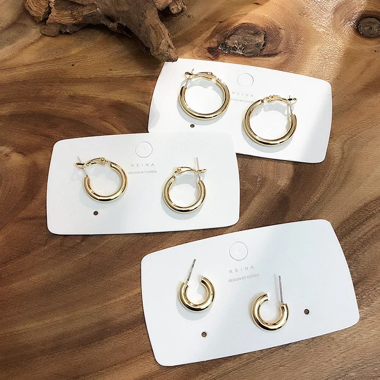 AOMU 2020 New S925 Geometric Minimalism Round Gold Color Silver Metal Simple Small Hoop Earrings for Women Party Jewelry | Украшения и