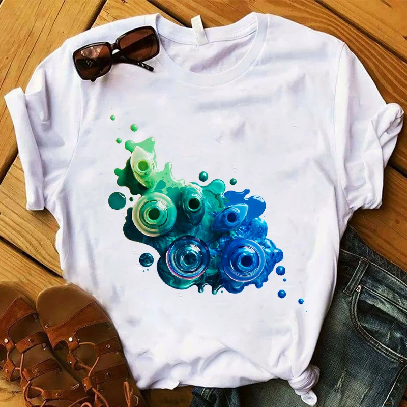

Women Lady T Shirt Nail Polish 3D Printed Tshirt Ladies Short Sleeve Loose Tee Shirt Women Female Tops Clothes Graphic T-shirt