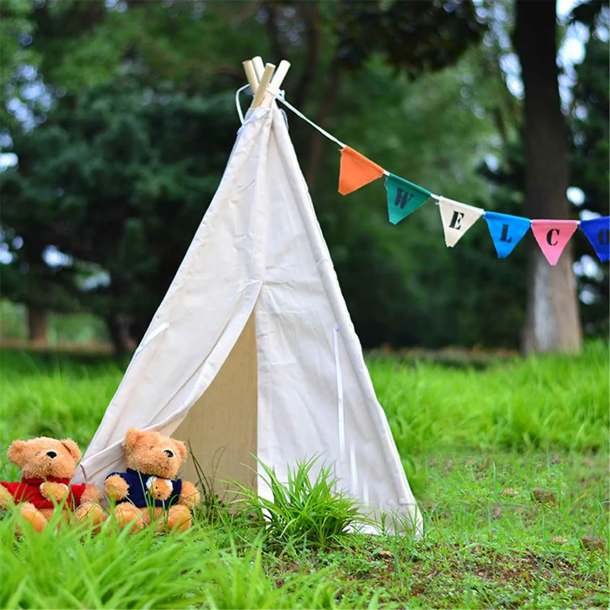

130/135/160cm Tipi Triangle KidsTent Teepee Canvas Sleeping Dome Play-Tent Teepee House Wigwam Room Children's Tent Game-House