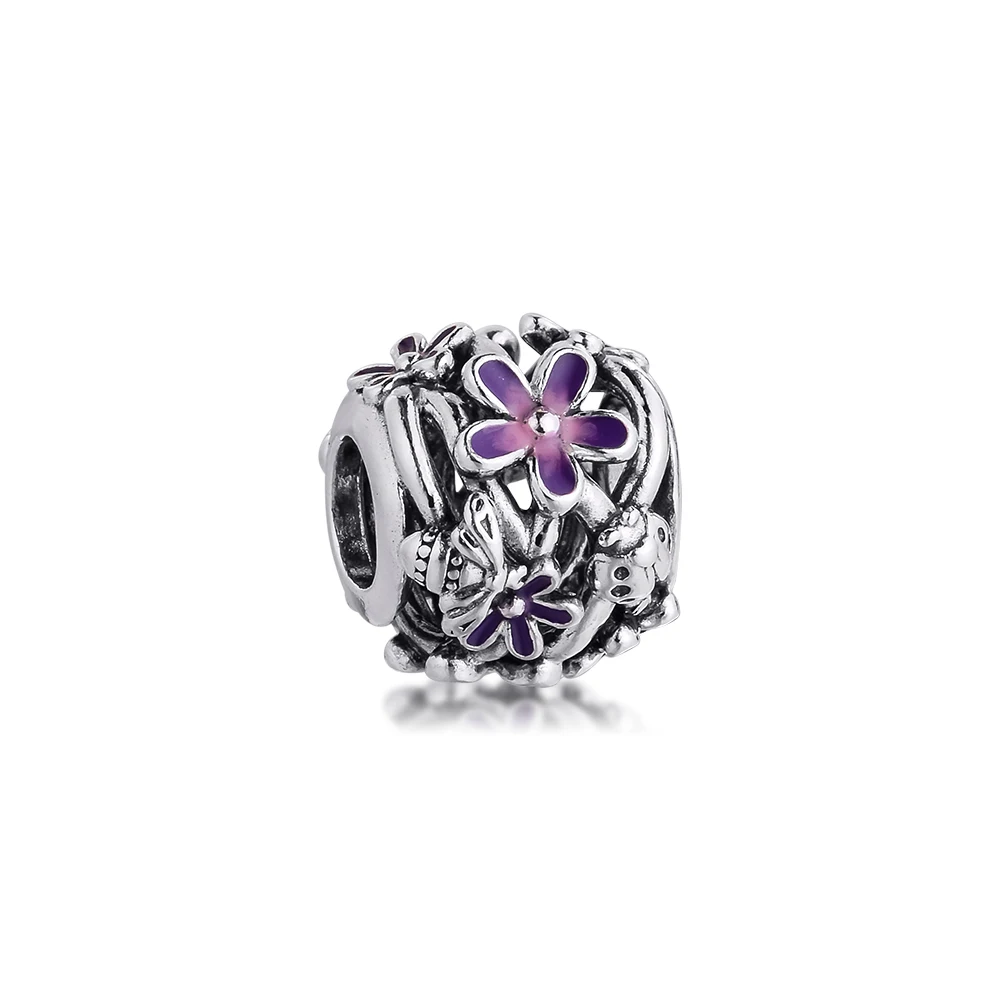 

Openwork Purple Daisy High Quality New DIY Gift Charm for 2021 Bracelets Jewelry Beads 100% Real Sterling Silver S925 Pendant