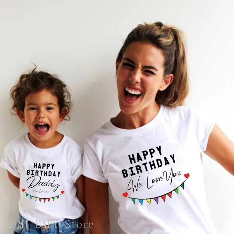 Happy Birthday Daddy Mother and Kids Family Matching Tshirts Clothes Gift to Dad Mom Daughter Son Birthday Party Wear Tshirts