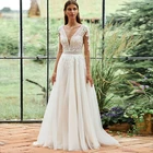 Пляжное свадебное платье с V-образным вырезом и длинным рукавом