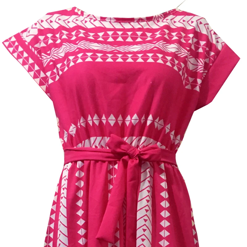 

Bohemia Summer Short Sleeve Geometric Round Neck Loose Mid-Calf Women Dress
