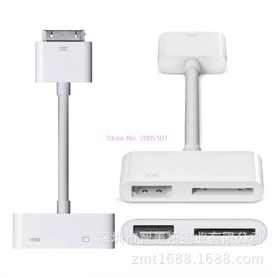 Dhl или fedex 50 шт. AV HDMI адаптер Кабельный соединитель 30Pin док разъем к для iPhone 4 4s iPad 2 3