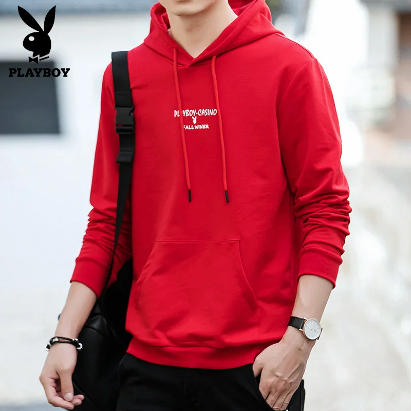 PLAYBOY новые мужские спортивные куртки с капюшоном тренажерные залы Фитнес футболка для бодибилдинга спортивные пуловеры мужские тренировки с капюшоном куртка одежда - Цвет: Красный