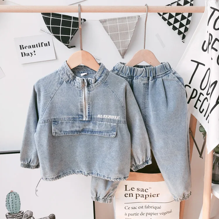 2 шт. джинсовая куртка с длинным рукавом и принтом для девочек|Комплекты одежды