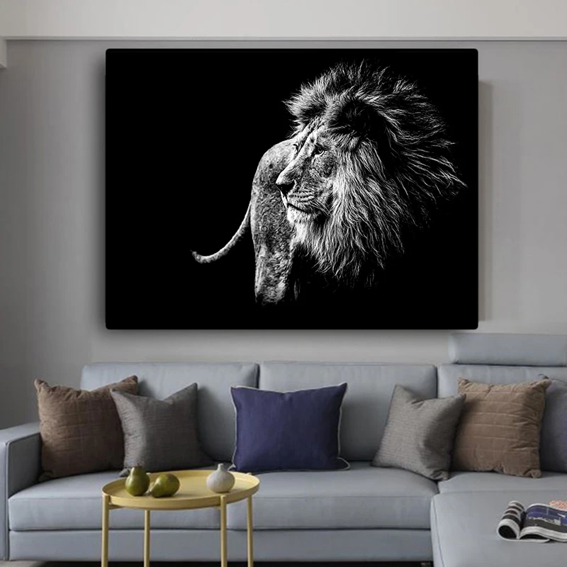 Картина из черно белого холста со львами тигром волком постеры и принты в