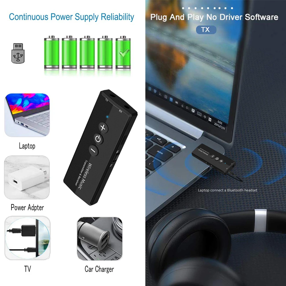 VAORLO 5 0 аудио Bluetooth передатчик 3 в 1 мм AUX USB беспроводной адаптер ключ для домашнего