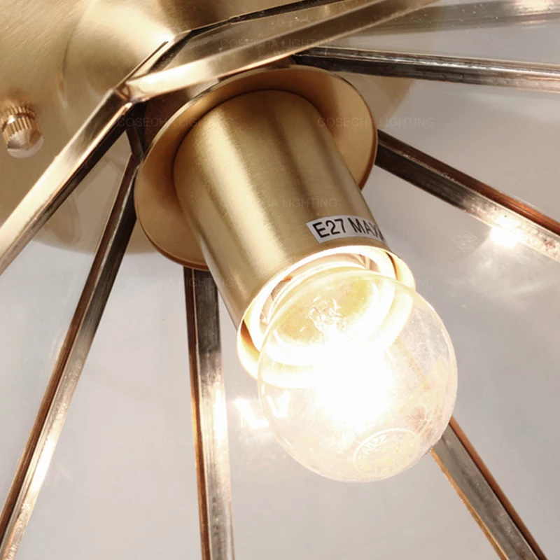 Чистое медное Золотое потолочное освещение E27 маленькие стеклянные потолочные