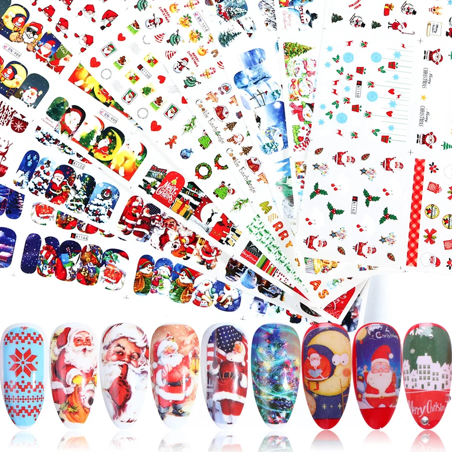 12 шт. рождественские наклейки для ногтей Слайдеры переноса воды Снеговик