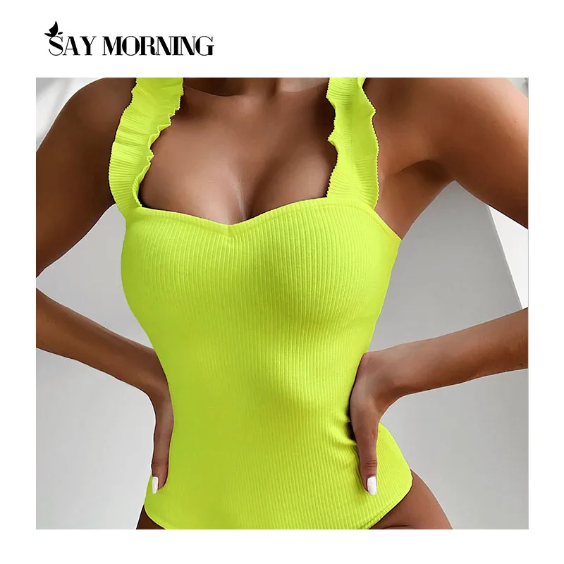 

SAY MORNING Swimsuit Solid Color Fungus Side Sexy Women's Swimwear One-Piece Bikini Set New 2021 Beach Wear Swimming Suit Bath