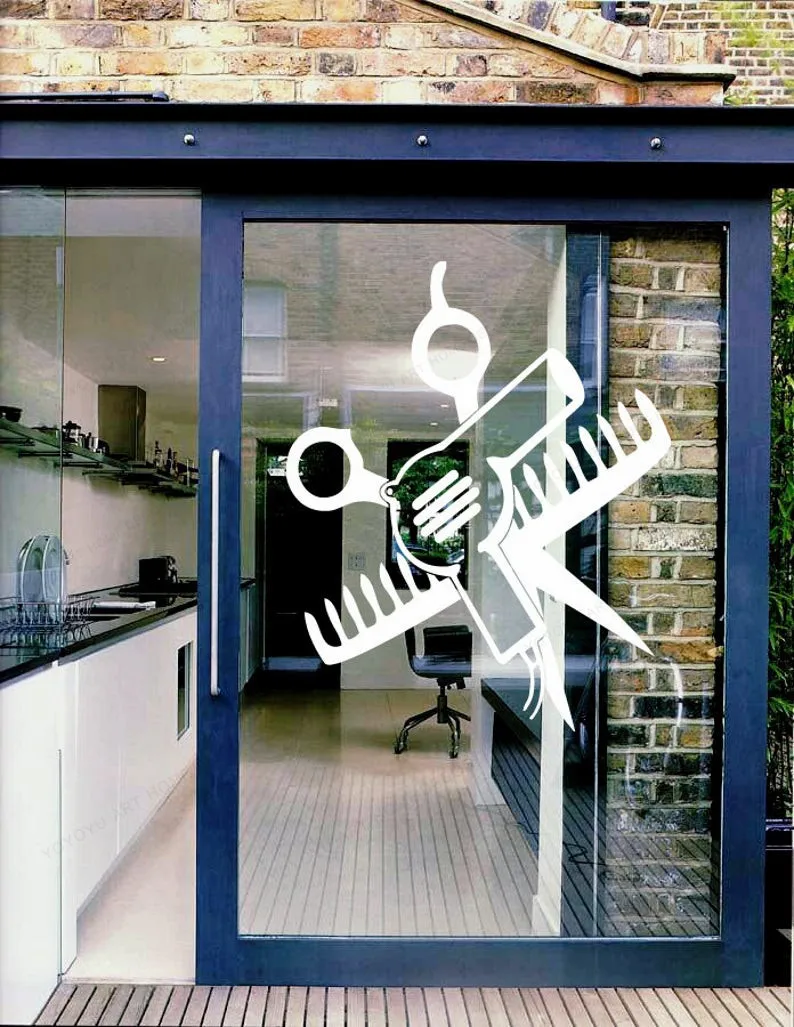 Парикмахерская Наклейка на стену окно стилист Ножницы Настенная украшение