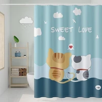 cartoon waterproof shower curtain with hooks 3d printing cat bathtub curtain creative personality bath screen home decoration
