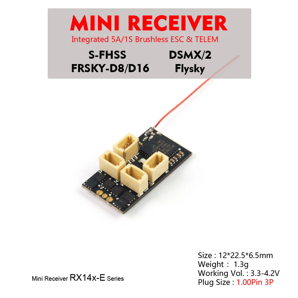AEORC RX14X-E series Mini Micro RX 5CH приемник интегрированный 1S 5A бесщеточный ESC с заглушкой коннектора 1.00pin