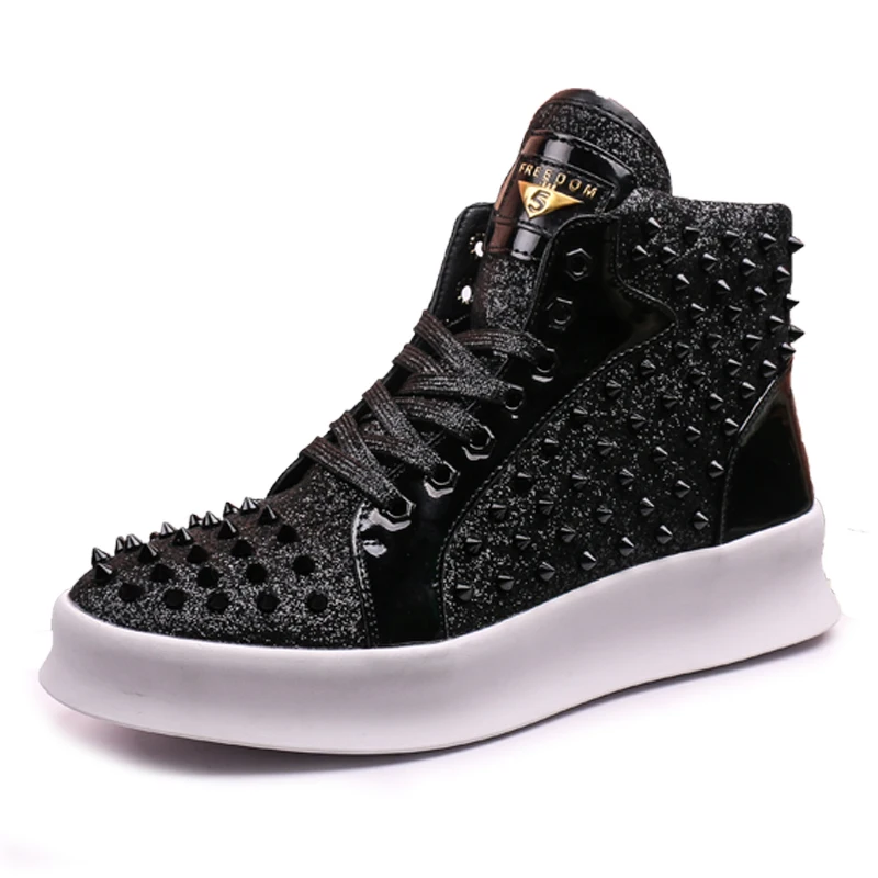 Luxury rivet designer sneakers men's shoes high-top gold red light sole casual platform zapatillas hombre punk | Обувь