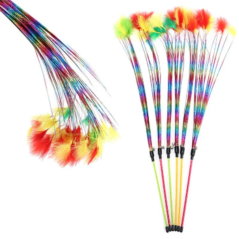 

1Pc Cat Interactive Toy Stick Feather Wand With Small Bell Mouse Cage Toys Plastic Artificial Colorful Cat Teaser Toy Supplies