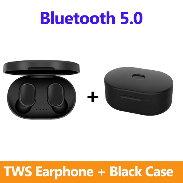black and black case A6S TWS Bluetooth 5,0 наушники для Xiaomi Airdots Беспроводные наушники с шумоподавлением Микрофон для Redmi iPhone huawei samsung - Цвет: black and black case