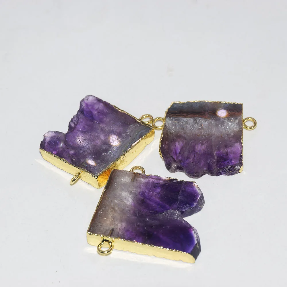 

2020 Natural Slice Stone pendants for jewelry making Bulk Gold Plating Jewelry Purple raw geode druzy stone connector for women