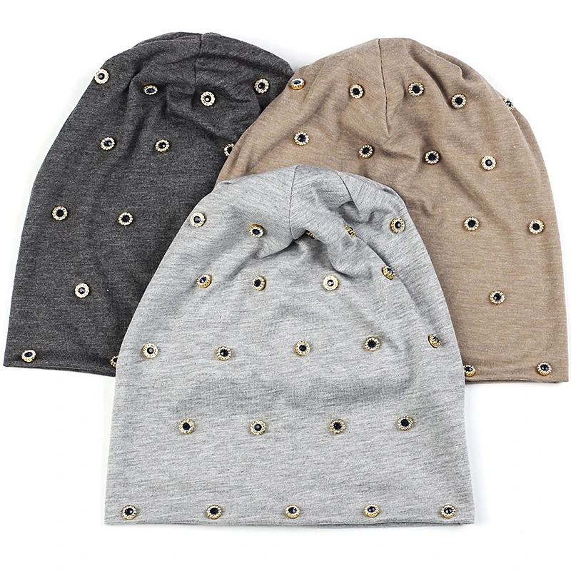 Geebro Женские повседневные зимние шапочки с металлическим кольцом шапка для