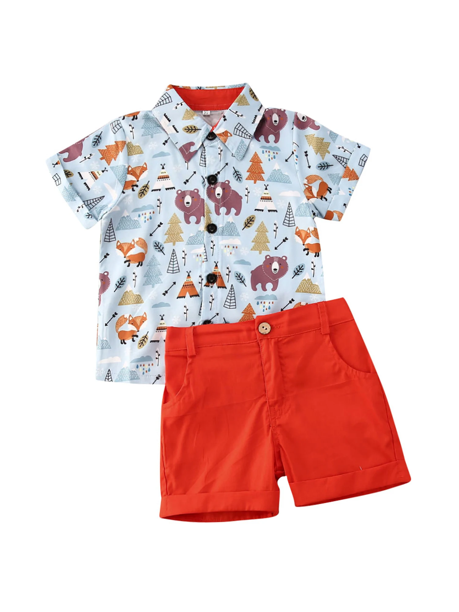 

1-6Y Summer Toddler Kid Baby Boy Cotton Clothes Print Outfits Gentleman Short Sleeve T-Shirt+Shorts Pants Fashion Beachwear Set