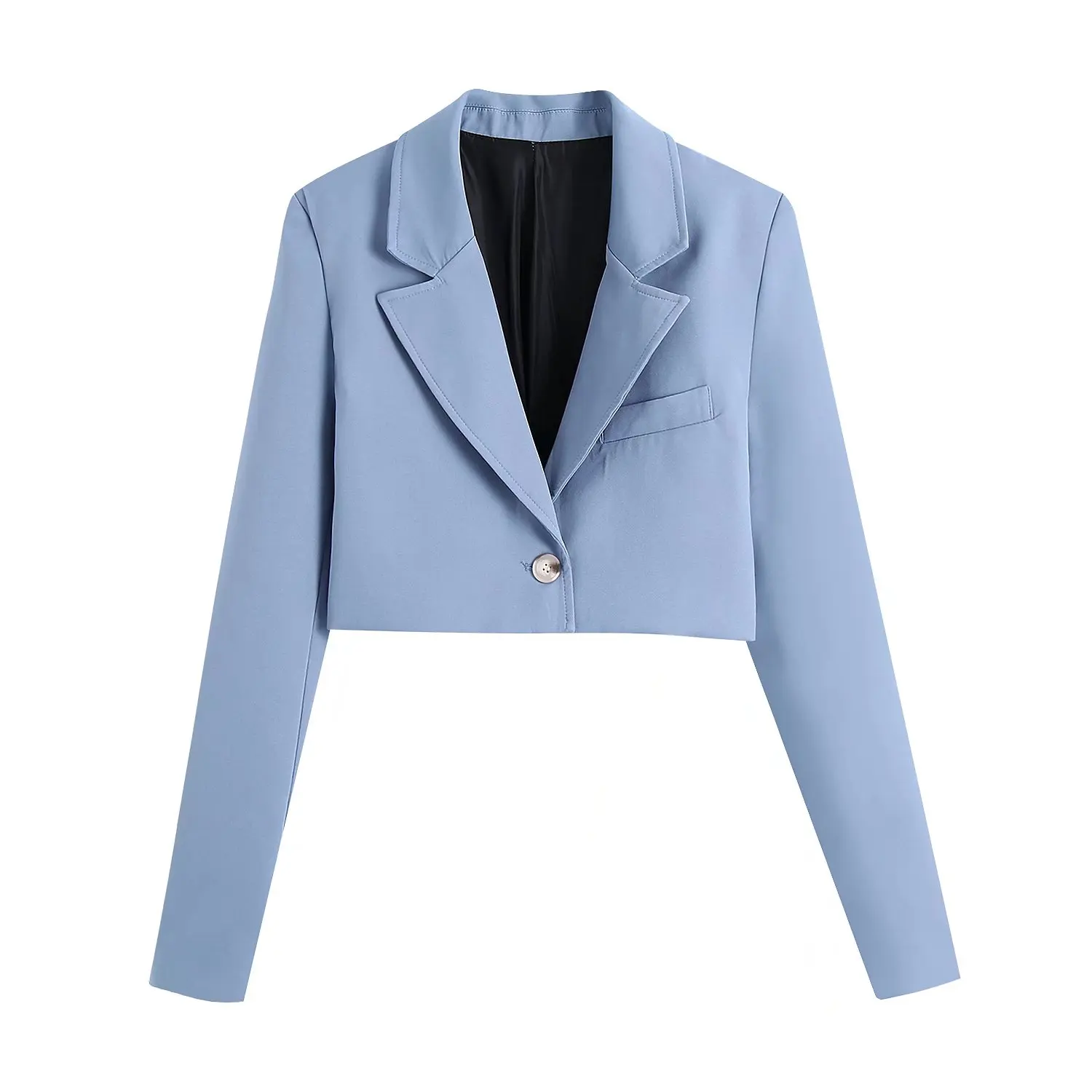 

WXWT Za Women Solid Crop Blazer Coat Vintage Notched Collar Long Sleeve 2021 Fashion Female Casual Chic Tops BB4005