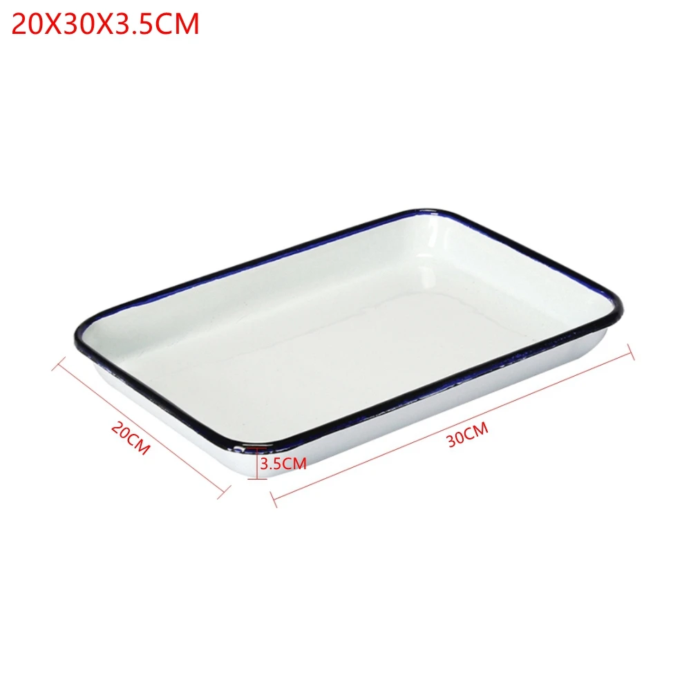1PCS Handcrafted Vintage Tray White Enamel Home Cake Oven Baking Tray Square Retro Plates images - 6
