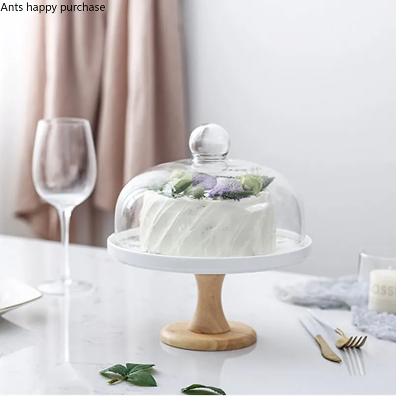 Round Ceramics Cake Stand Glass Cover Fruit Snack Dessert Table Display Tray Photo Props Wedding Exhibition Hall | Дом и сад