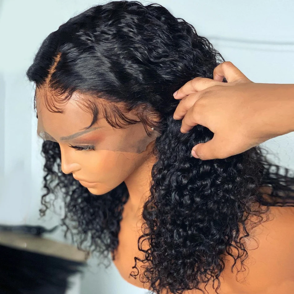 

Short Curly Bob Front Human Hair Wigs With Baby Hair 4x4 Lace Closure Wig For Women Deep Wave Wig T Part Transparent Lace Wigs