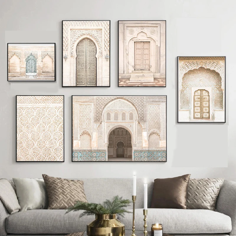 

Moroccan Door Islamic Architecture Canvas Painting Art Nordic Posters and Prints Wall Pictures for Living Room Decor Frameless