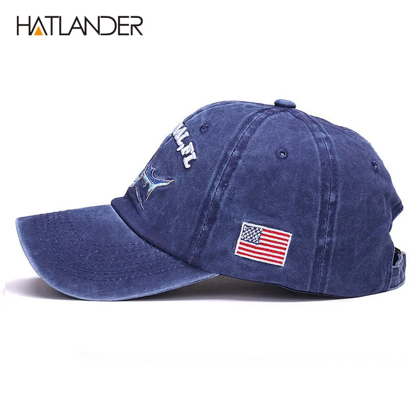 HATLANDER Модная хлопковая бейсбольная Кепка с вышивкой Акула мужская шляпа винтажная Спортивная шляпа Открытый gorras регулируемая хип-хоп кепка