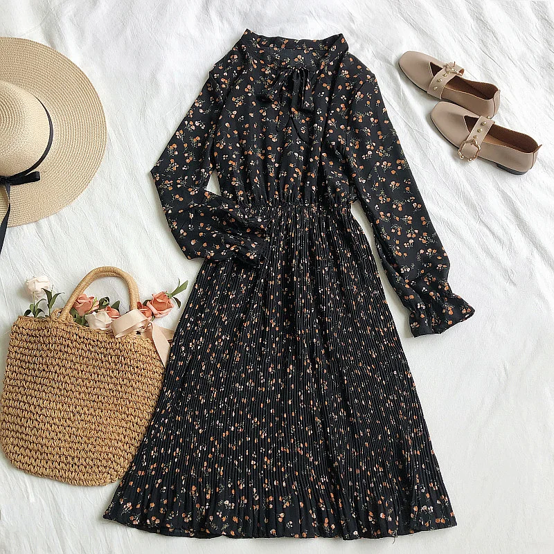 Женское винтажное плиссированное платье с бантом элегантное праздничное