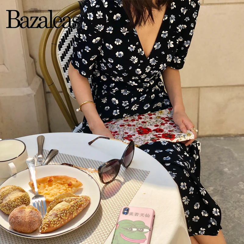 Bazaleas винтажное габиновое платье с запахом Франция темно синий цвет цветочный