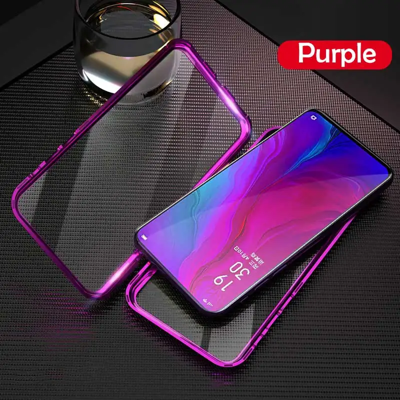 Магнитный металлический бампер чехол для OPPO Reno Z Крышка Прозрачный двусторонний