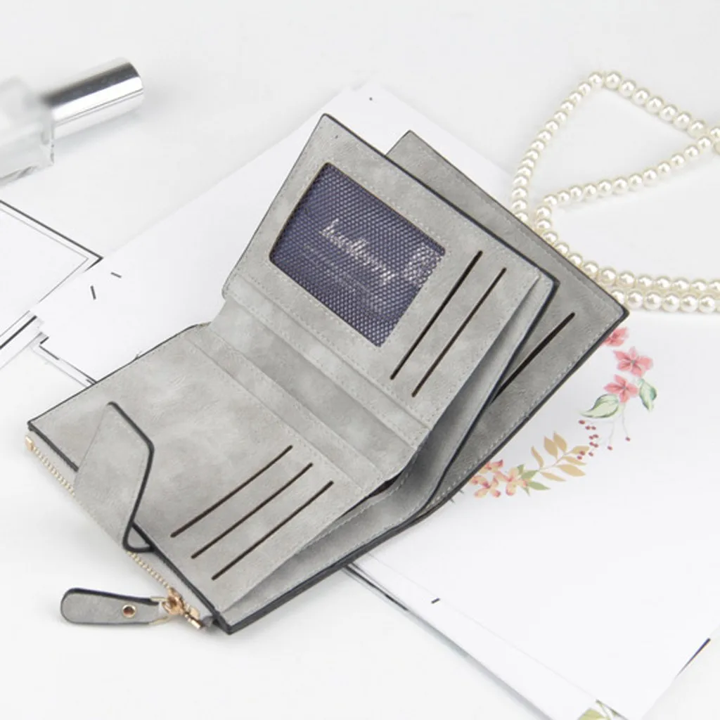 

OCARDIAN Women Wallet Fashion Trend Solid Color Short Leather Retro Style Card Bag Small Fold Card Holder Coin Purse