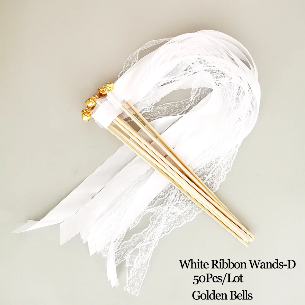 White 2Ribbon 1Lace 50 шт. белые кружевные ленты палочки Свадебные Вертлюги палочка для свадебной ленты палочка с колокольчиком - Цвет: White 2Ribbon 1Lace